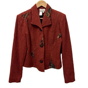 Coldwater Creek Textured Wool Blend Blazer Jacket Women Size 10 Red Embroidered‎